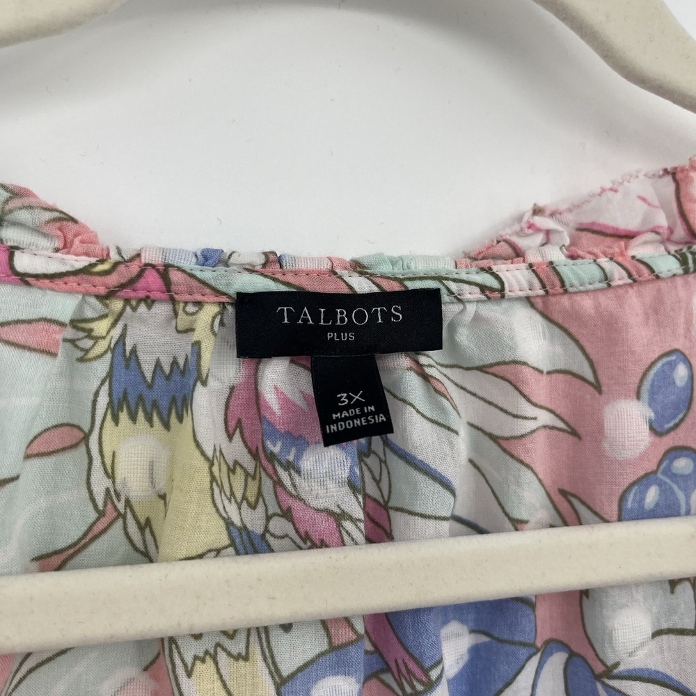 Women's Blouse Talbots 3X Pink Resort Wear Vacation L Palm Birds Novelty Print - Picture 6 of 10
